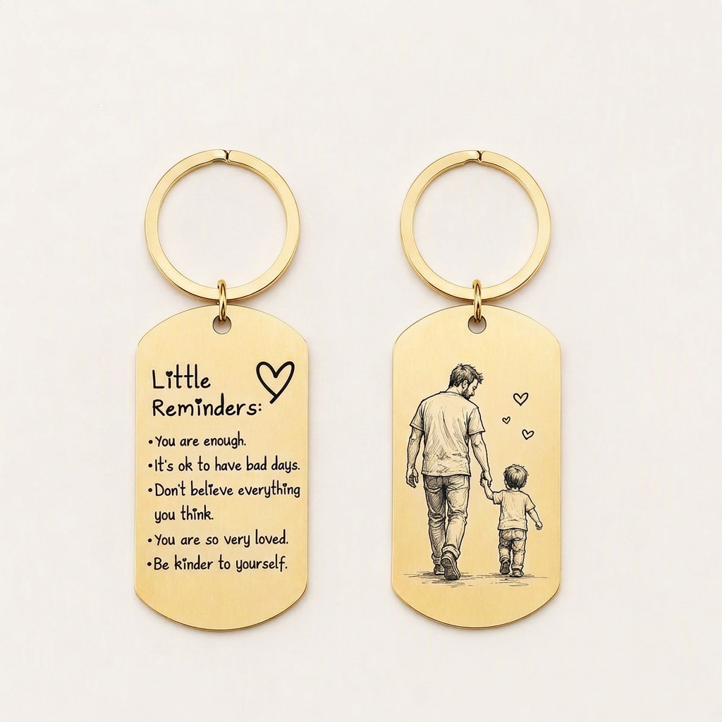 Personalized Photo Inspirational Little Reminders Keychain – Custom Engraved Stainless Steel Dog Tag with Photo Sketch | Meaningful Gift for Friends & Family - SantaSocks