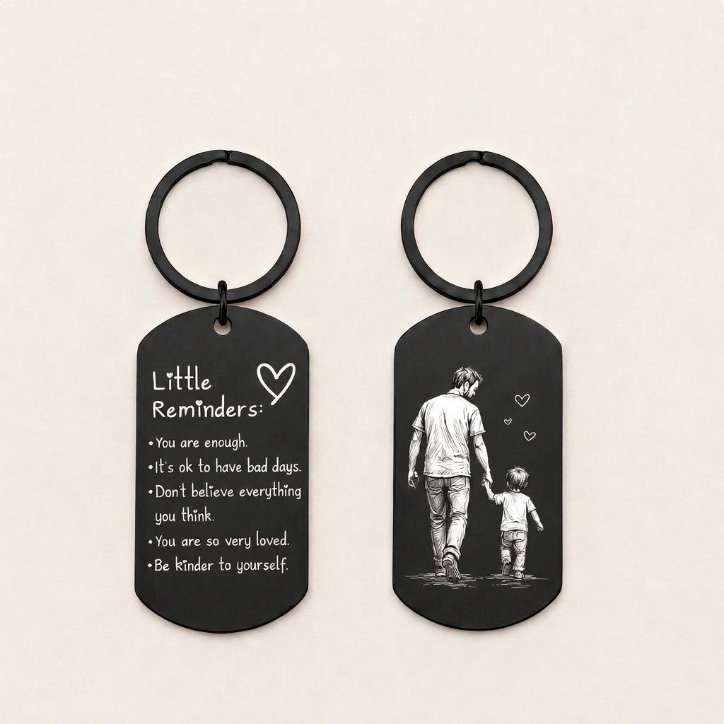 Personalized Photo Inspirational Little Reminders Keychain – Custom Engraved Stainless Steel Dog Tag with Photo Sketch | Meaningful Gift for Friends & Family - SantaSocks