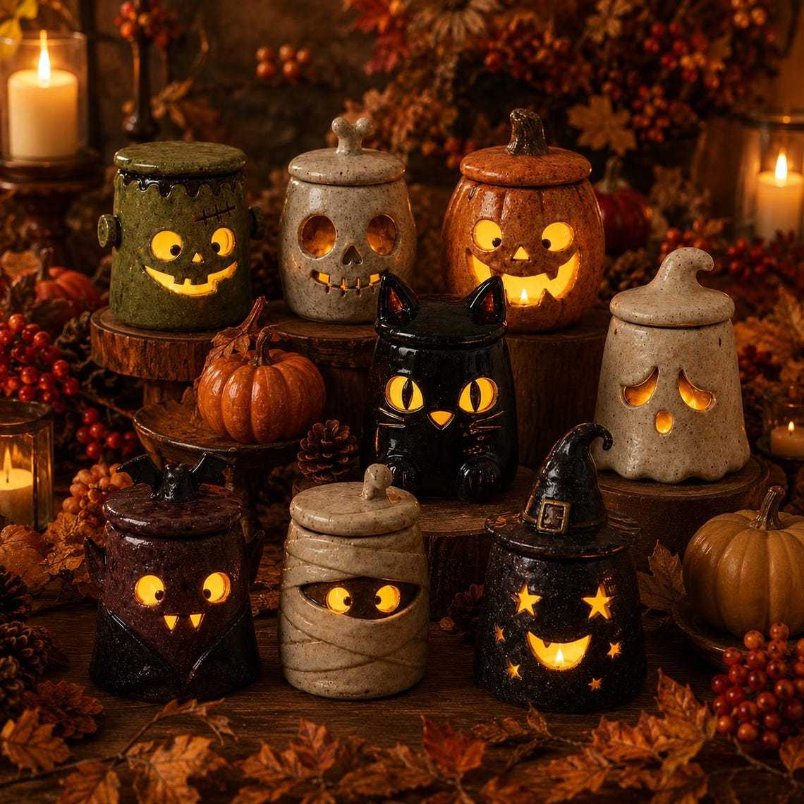 Monster Tea Light Candle Holder – Resin Gothic Candle Stand, Spooky Halloween Decor for Home, Party & Tabletop - SantaSocks