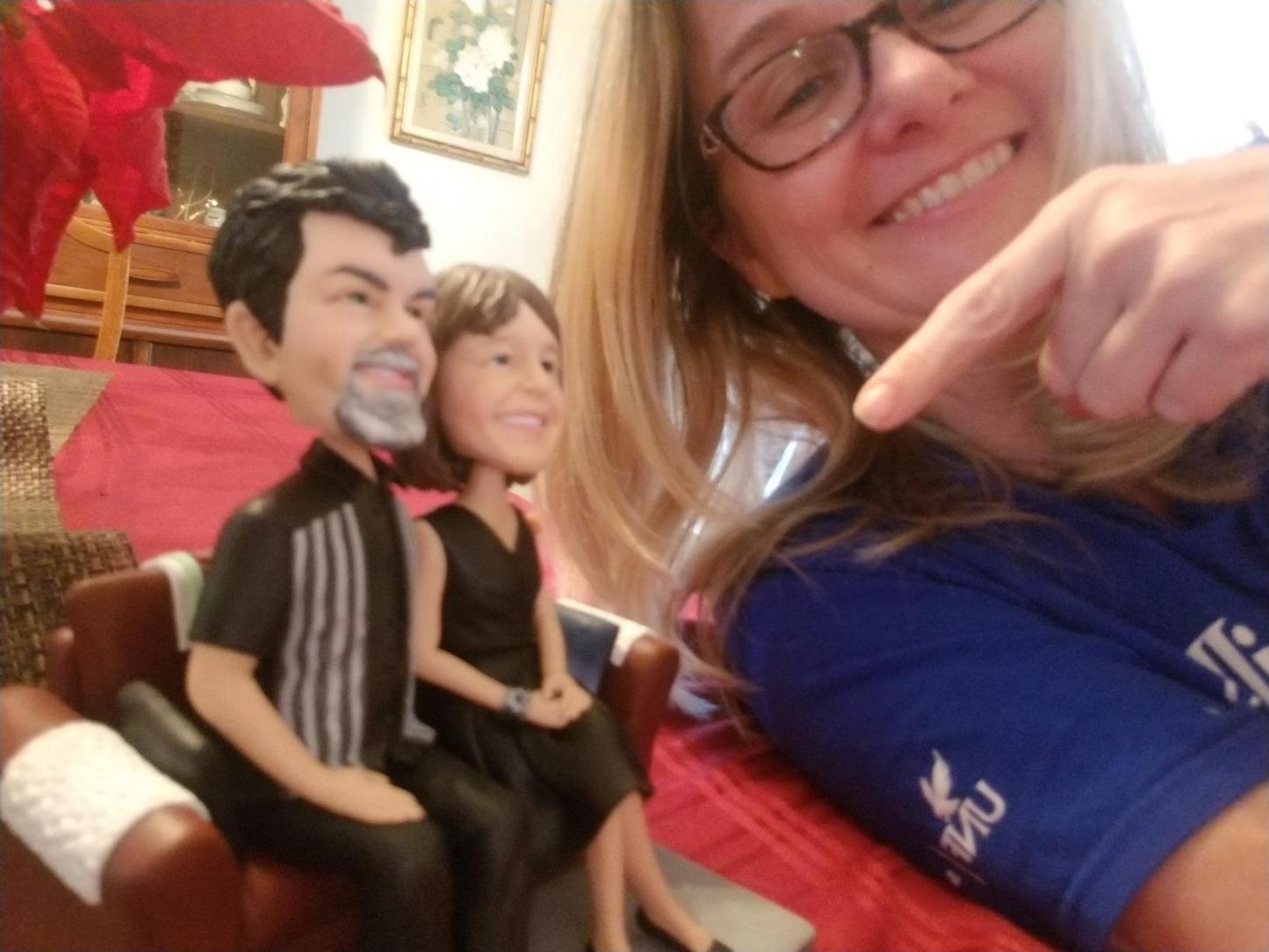 Fully Customizable 2 person Custom Bobblehead With Engraved Text - PhotoMoonLamp