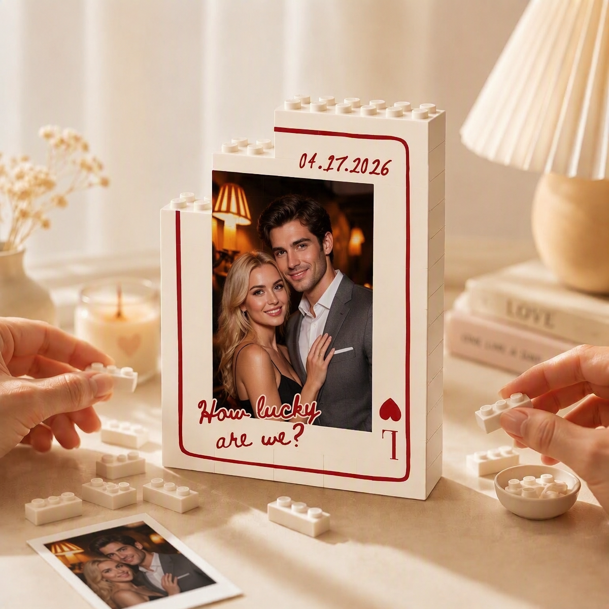Custom Photo Brick Puzzle Frame – Build Your Love, A Romantic Couple Gift for Valentine’s Day & Anniversaries Personalized Couple Building Block Gift