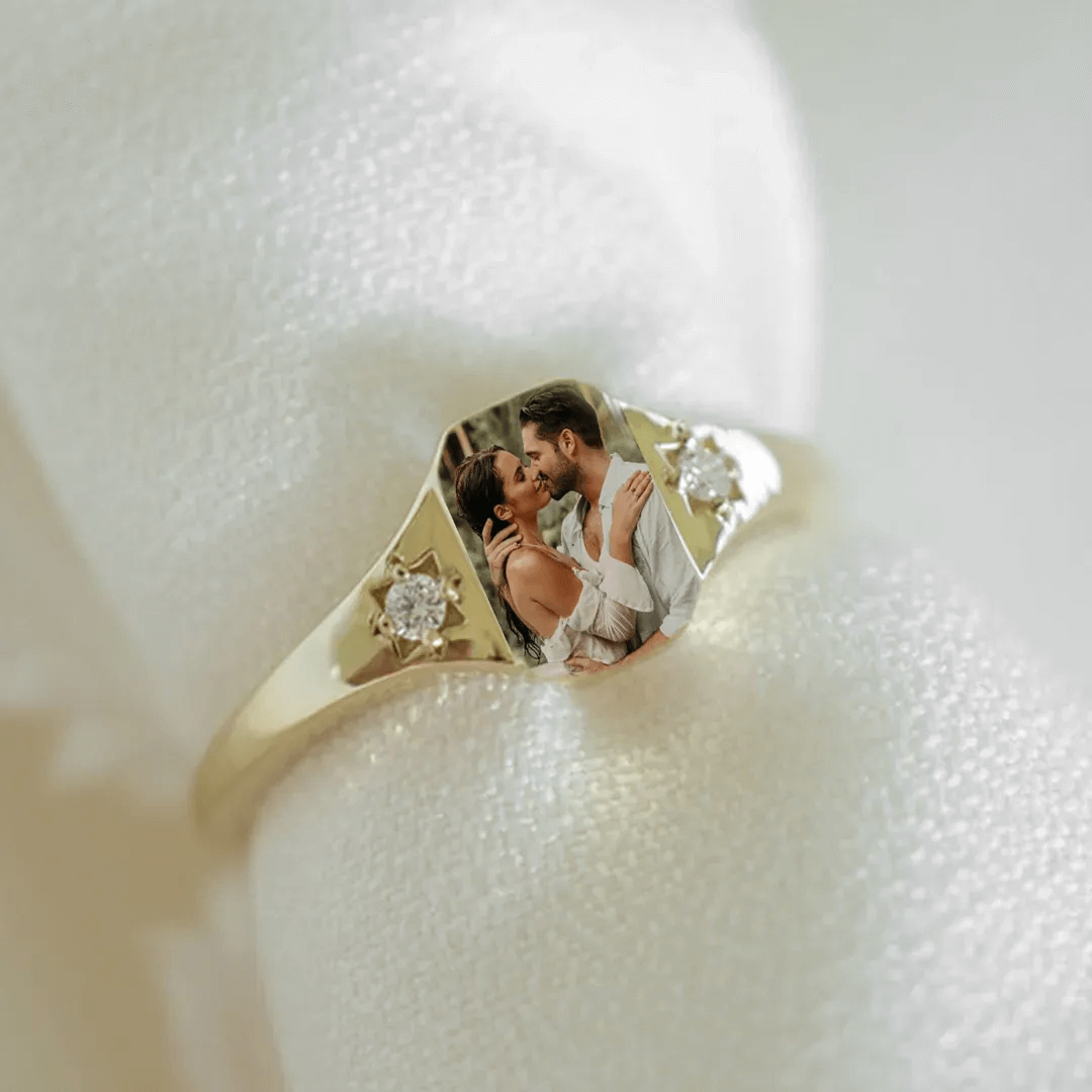 Mother's Day Gifts Personalized Birthstone Photo Ring 2 Birthstone Colors Custom Jewelry Perfect Gift for Her - SantaSocks