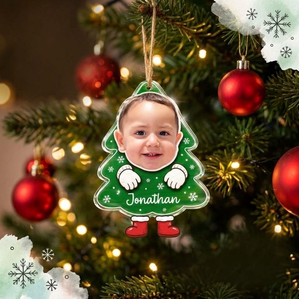 Personalized Kids Photo Christmas Tree Ornament – Custom Name Gift for Baby, Toddler or Grandchild, Holiday Decor