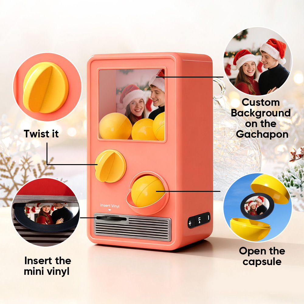 Personalized Music and Photo Music Gachapon Machine Custom Song Mini Record Box Retro Christmas Gifts for Her - SantaSocks