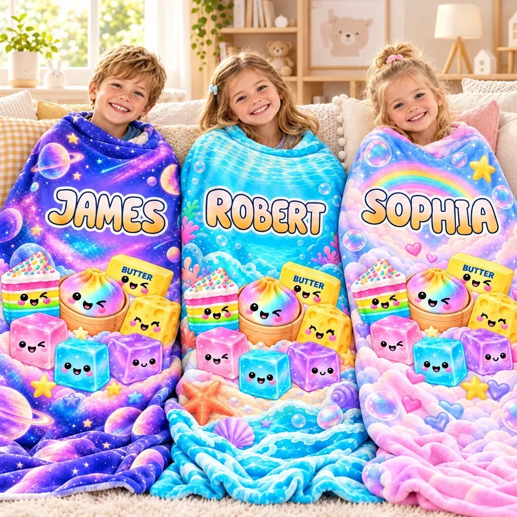 Personalized Squishy Blanket for Girls – Birthday & Christmas Gift with Kawaii Dumpling Print, Soft Fleece Throw