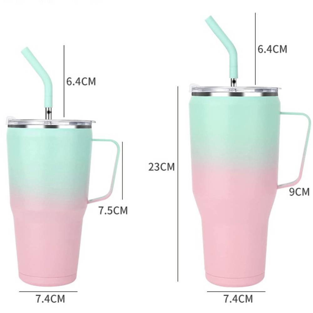 Stainless Steel Insulated Travel Mug with Handle and Straw Coffee Travel Cup for Car Office Home - SantaSocks