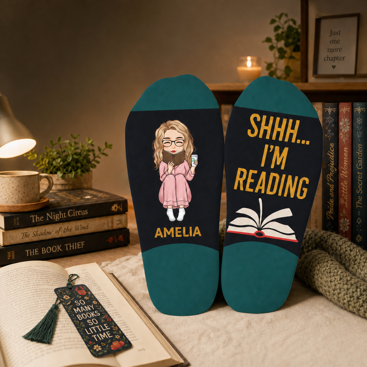 Custom Crew Socks - Personalized Bookish Gifts For Book Lovers, Bookworms, Readers - This Is My Reading Zone - SantaSocks