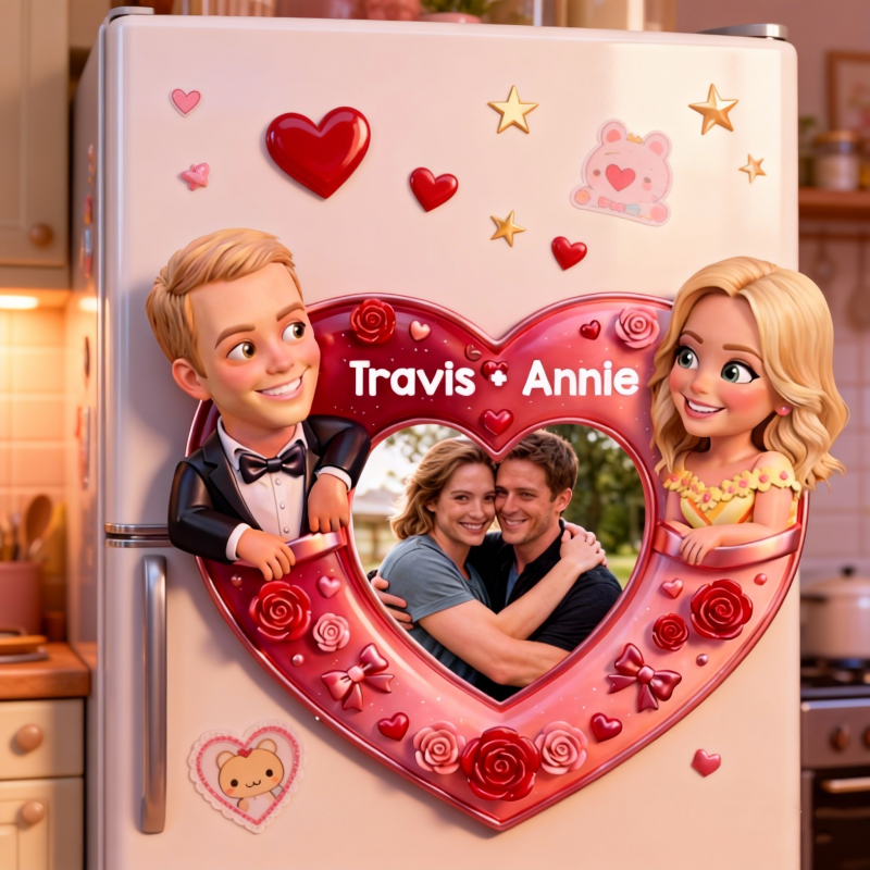 Romantic Love Fridge Magnet Custom Photo Acrylic Magnet for Couples 3D Visual Effect 2D Design Personalized Valentine Gift