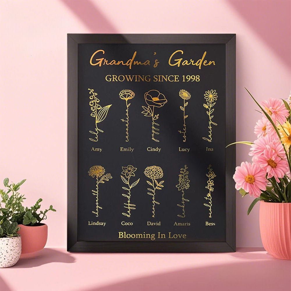 Gifts for Mom Custom Golden Foil Birth Flower Frame