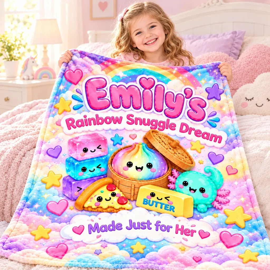 Personalized Squishy Blanket for Girls – Birthday & Christmas Gift with Kawaii Dumpling Print, Soft Fleece Throw