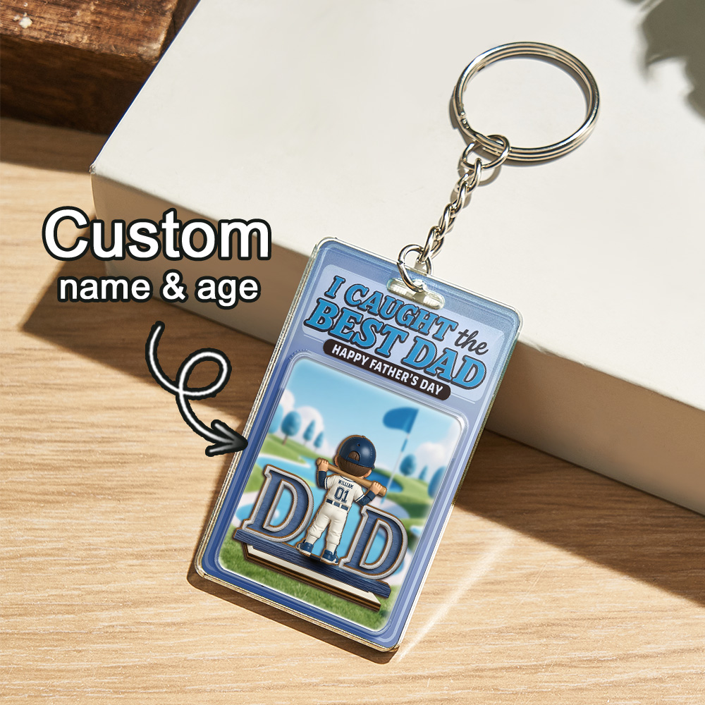 Father's Day 3D Effect Action Figure Pack Packaging Toy Box Style Art Gift Personalized Acrylic Keychain Gift for Dad - SantaSocks