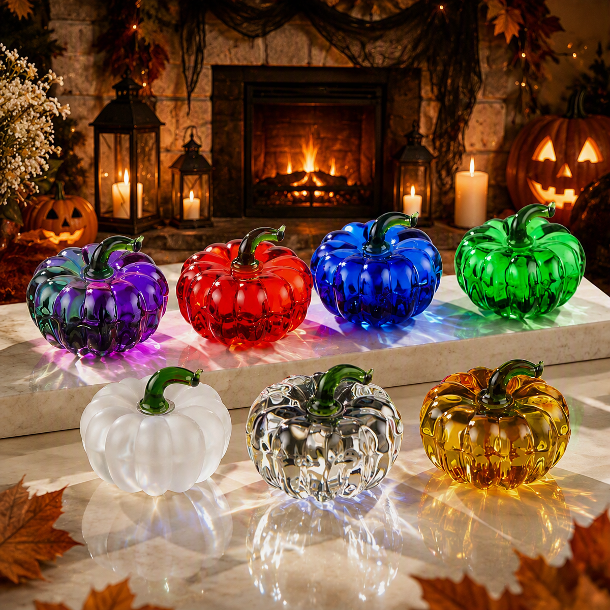 Glass Crystal Pumpkin Figurine Decorative Pumpkin Ornament, Realistic Fruit-Inspired Desk Decor for Home & Office, Halloween Gift