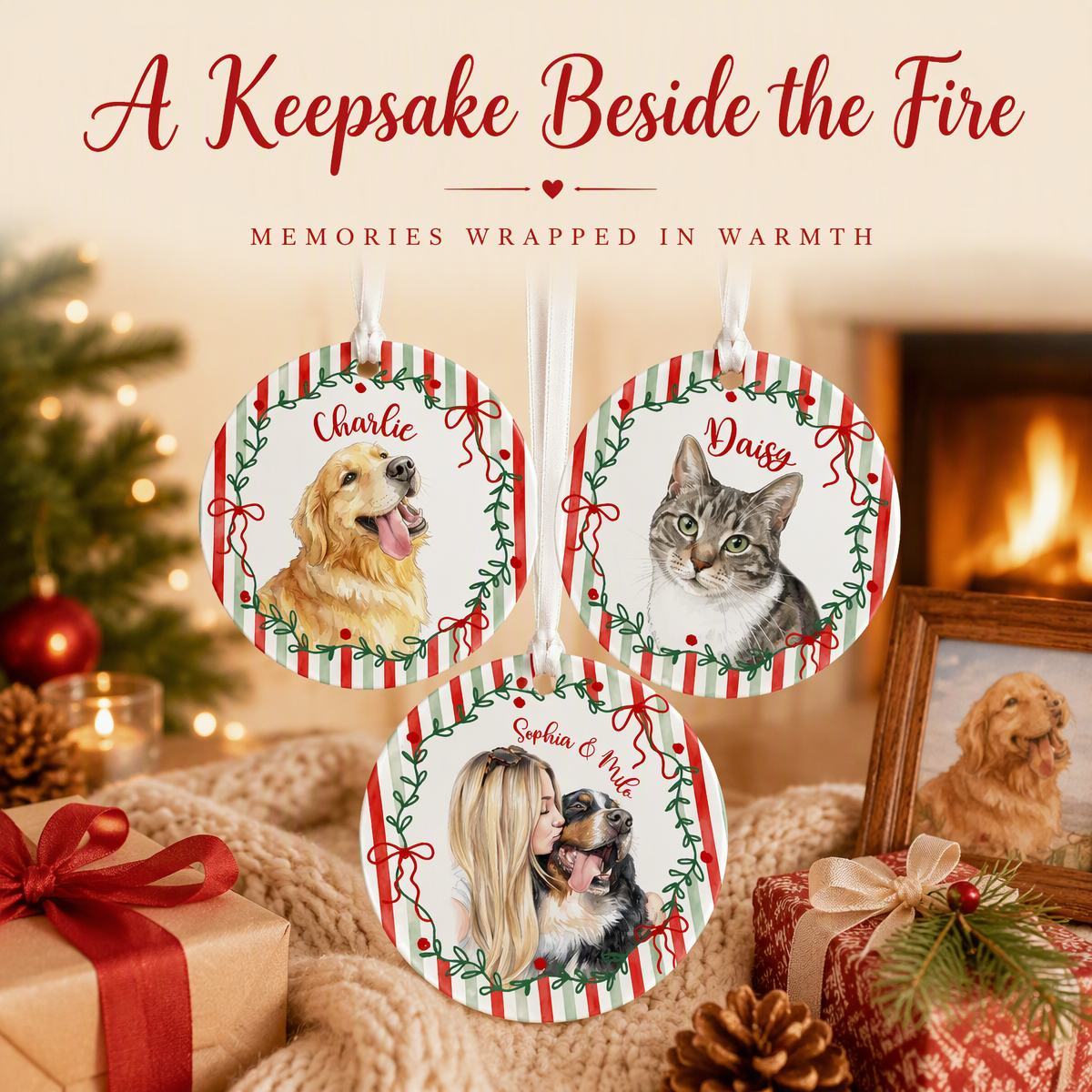 Personalized Pet Photo Christmas Ornament: Portrait From Photo Pet Ornament, Cat Lover Gift, Dog Lover Gift, Pet Lovers Gift, Dog Owner Gift - SantaSocks