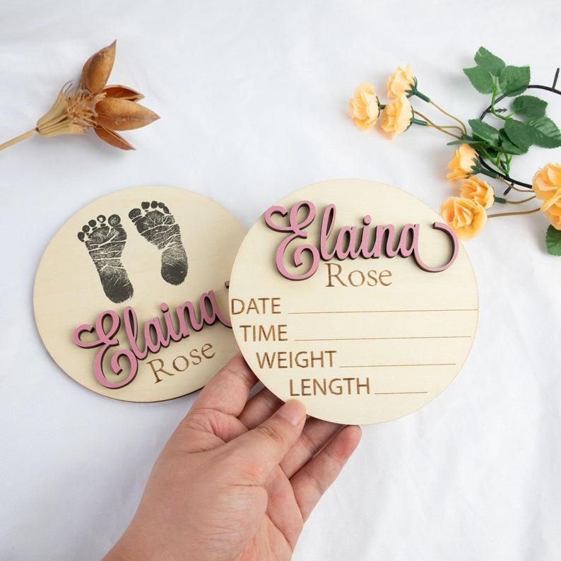 Baby Announcement Sign with Birth Stats Footprint Sign For Newborn Baby Name Reveal Personalized Baby Name Sign For Hospital - SantaSocks