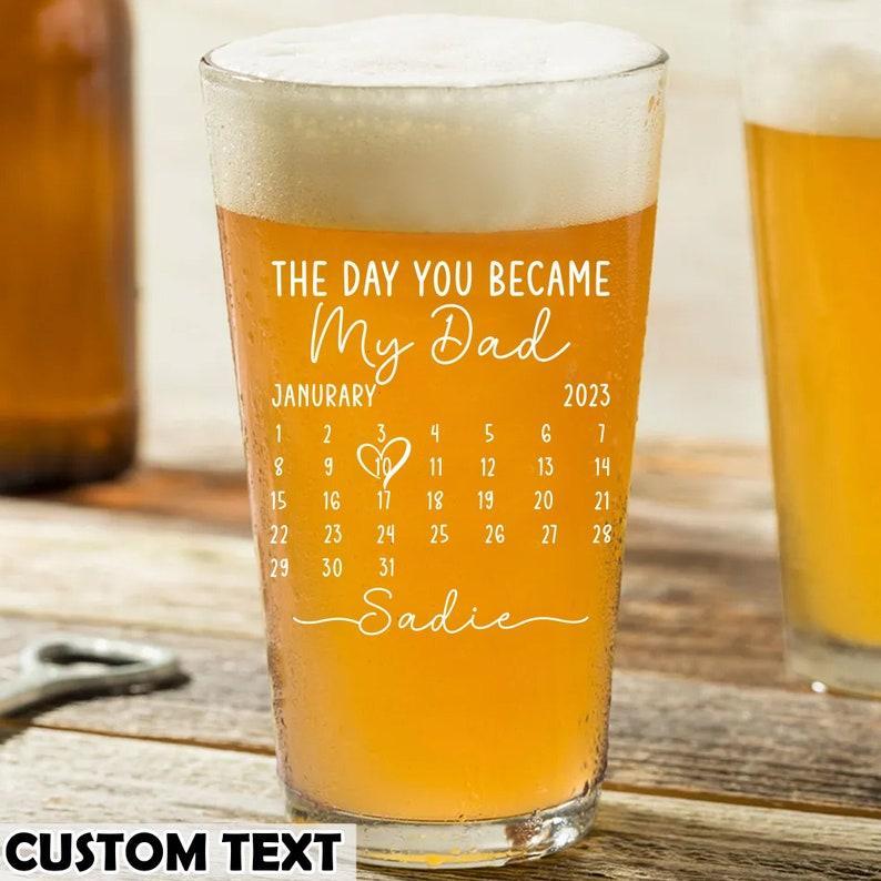 Fathers Day Gift From Daughter, Personalized Gifts For Dad, Dad Gift, Dad Birthday Gift, Personalised Beer Glass, The Day You Became My Dad - SantaSocks
