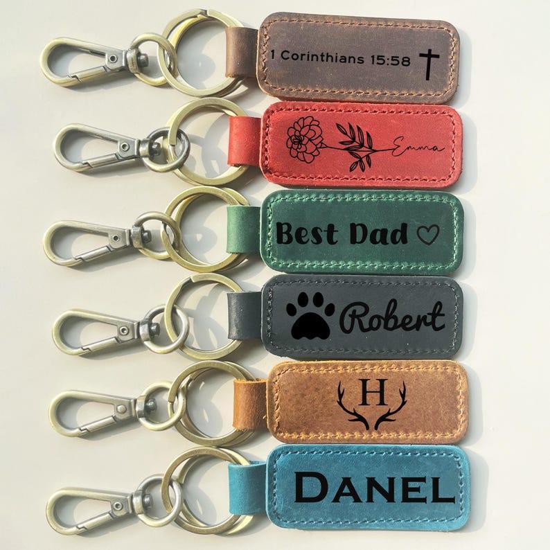 Engraved Leather Bag Charm Coordinates Keychain Longitude Latitude Keychain