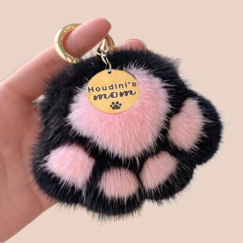 Custom Bag Charm Cat mom Gift Photo Engraved Charm Personalized Cat Paw Keyring