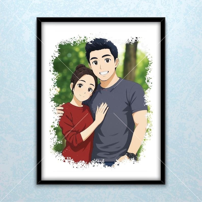 Custom Anime Style Portrait, Couples Anime Gift, Draw Anime From Photo, Anime Style Portrait, Manga Style Portraits Ornament