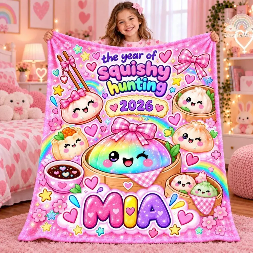 Personalized Squishy Blanket for Girls – Birthday & Christmas Gift with Kawaii Dumpling Print, Soft Fleece Throw