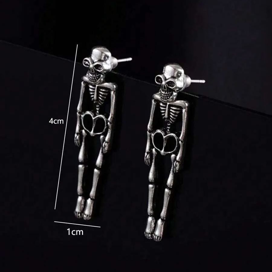 Unique Detachable Realistic Human Skull Skeleton Earrings For Women, Perfect For Halloween Parties