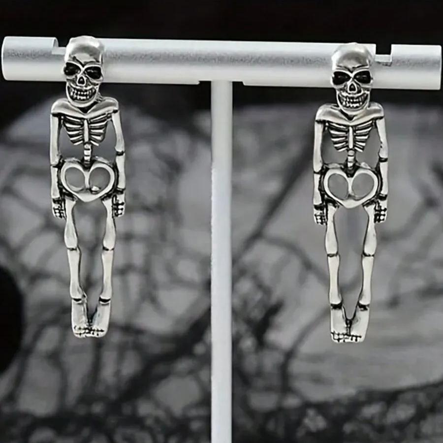 Unique Detachable Realistic Human Skull Skeleton Earrings For Women, Perfect For Halloween Parties