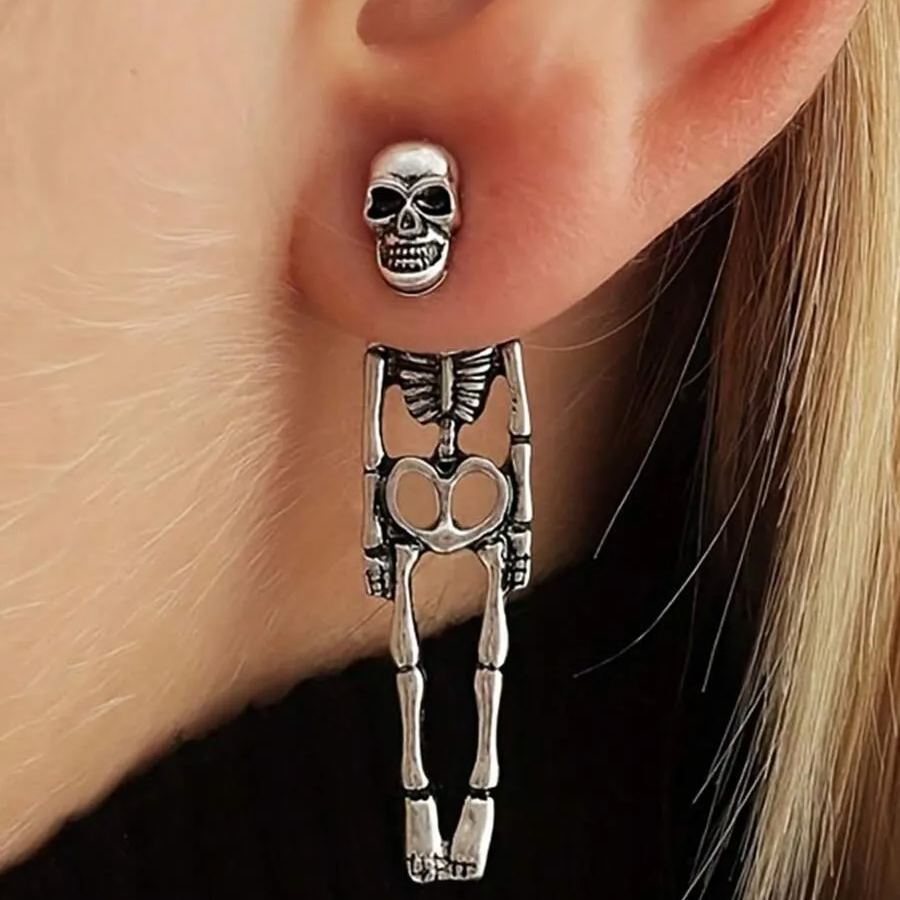 Unique Detachable Realistic Human Skull Skeleton Earrings For Women, Perfect For Halloween Parties