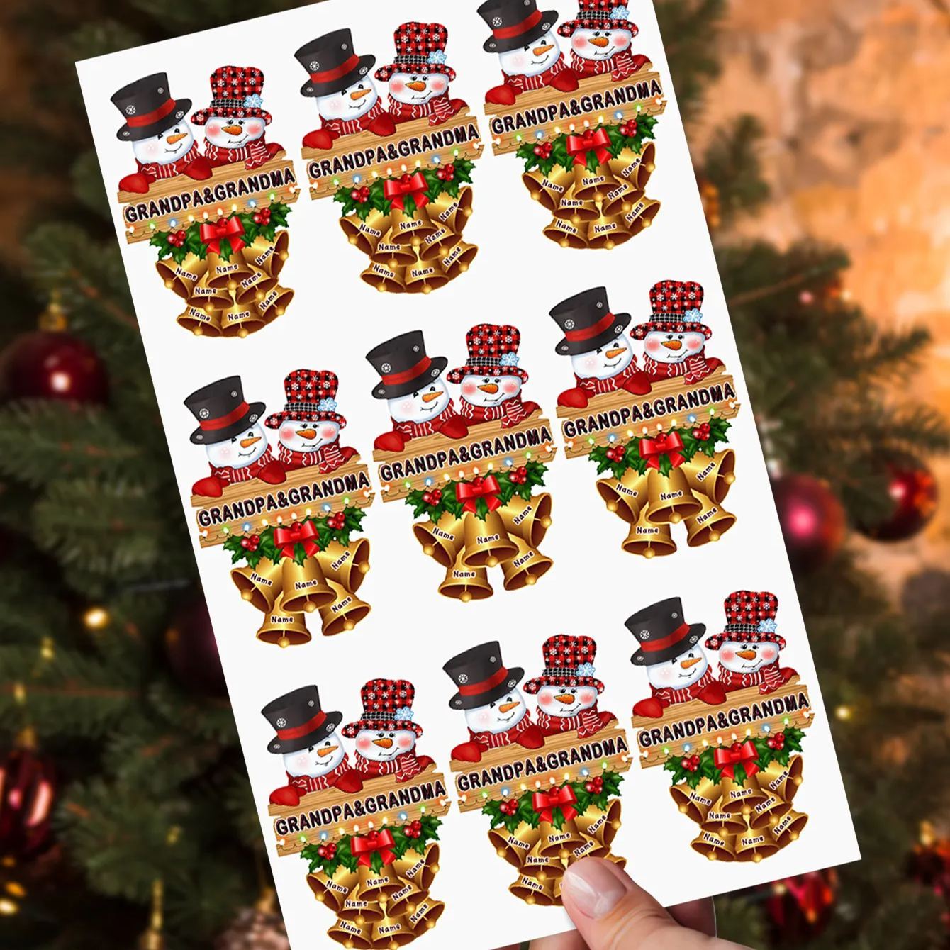 Personalized Snowman Papa Nana Family Christmas Gift Xmas Sticker Decal