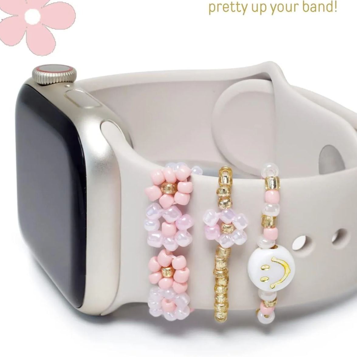 Beaded Watch Band Charms Compitable with Watch 38/40/41/42/44/45/49mm, Cute Beads Decorative Rings Loops Watch Assceeories for iWatch Series 8/7/6/5/4/3/2/1 (Band Not Included)