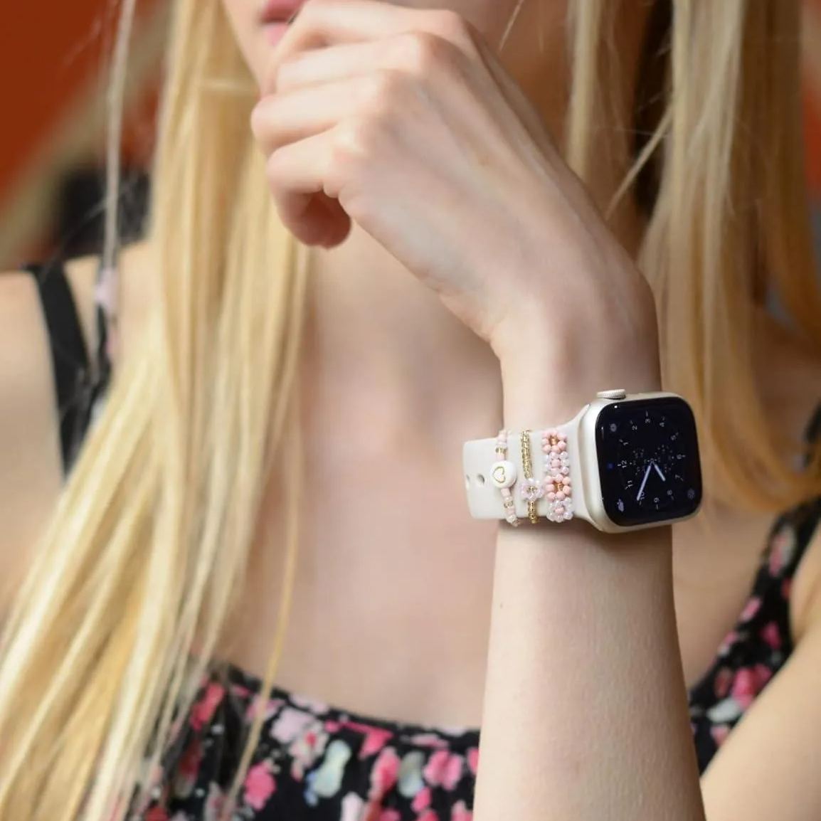 Beaded Watch Band Charms Compitable with Watch 38/40/41/42/44/45/49mm, Cute Beads Decorative Rings Loops Watch Assceeories for iWatch Series 8/7/6/5/4/3/2/1 (Band Not Included)
