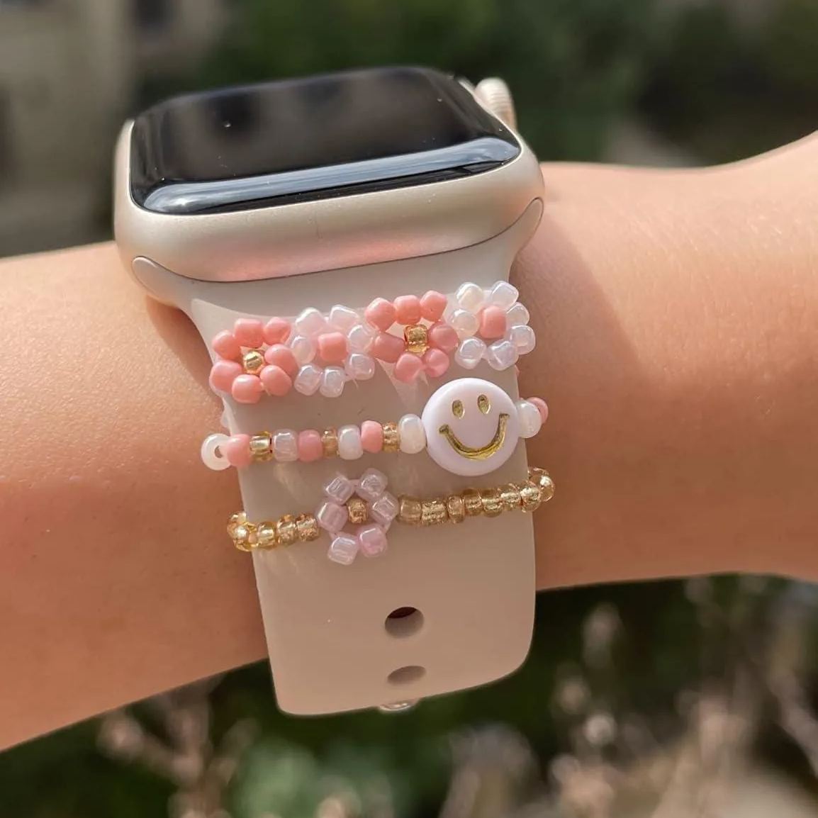Beaded Watch Band Charms Compitable with Watch 38/40/41/42/44/45/49mm, Cute Beads Decorative Rings Loops Watch Assceeories for iWatch Series 8/7/6/5/4/3/2/1 (Band Not Included)