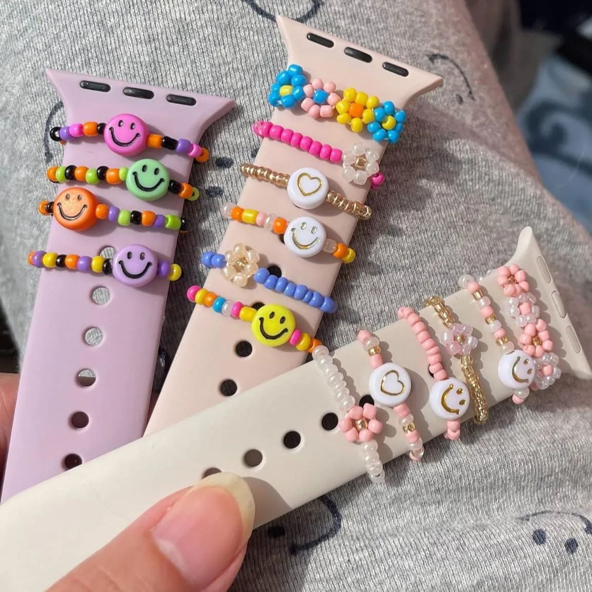 Beaded Watch Band Charms Compitable with Watch 38/40/41/42/44/45/49mm, Cute Beads Decorative Rings Loops Watch Assceeories for iWatch Series 8/7/6/5/4/3/2/1 (Band Not Included)