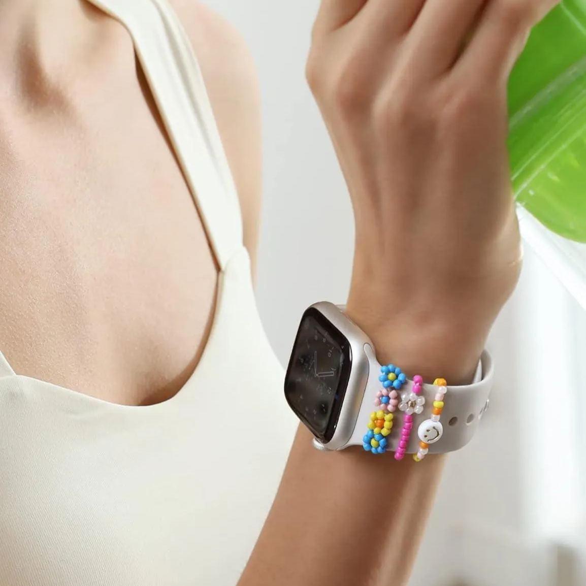 Beaded Watch Band Charms Compitable with Watch 38/40/41/42/44/45/49mm, Cute Beads Decorative Rings Loops Watch Assceeories for iWatch Series 8/7/6/5/4/3/2/1 (Band Not Included)