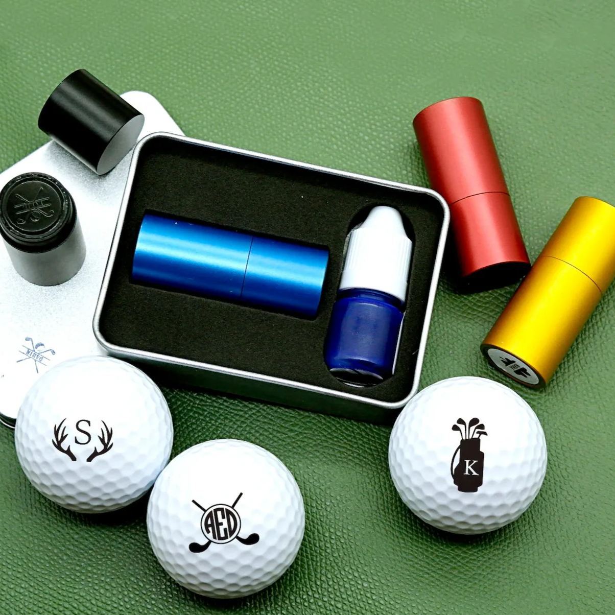Personalized Monogrammed Initial Golf Ball Stamp with Metal Storage Box Birthday Father's Day Gift for Golf Player