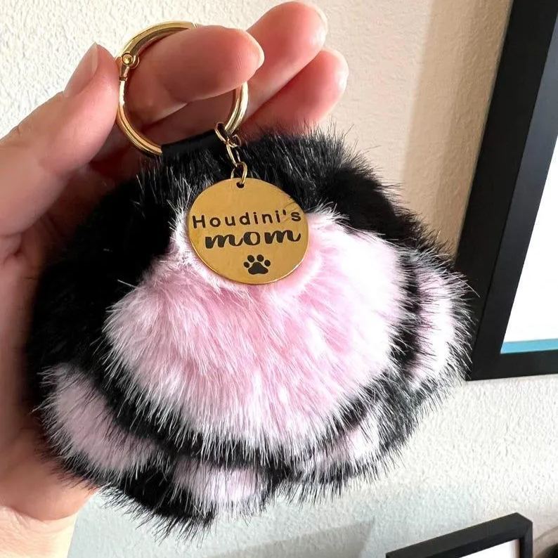 Custom Bag Charm Cat mom Gift Photo Engraved Charm Personalized Cat Paw Keyring