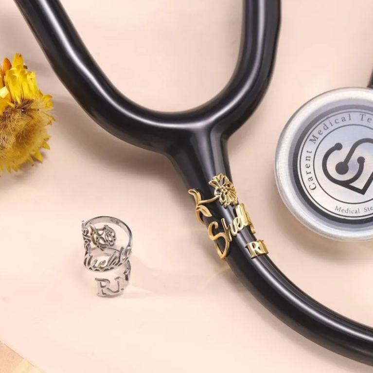 RN Stethoscope ID Tag|Stethoscope Personalized Name Tag with Birthflower|Stethoscope Charm|Gift for Nurse Graduation|RN Gift|Gift for Doctor