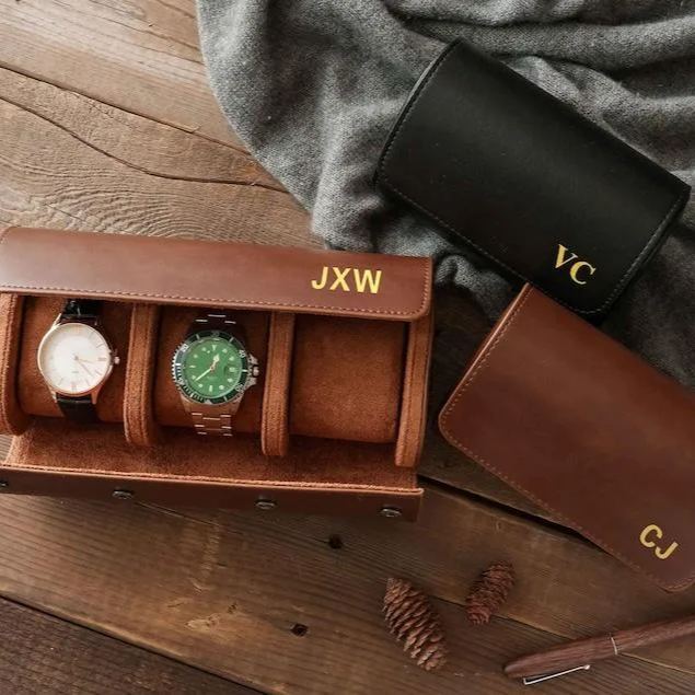 Leather Watch Roll Personalized, Travel Watch Case for Men, Personalized Gift for Him, Groom Gift,Groomsmen Gifts, Father's Day Gift for Him