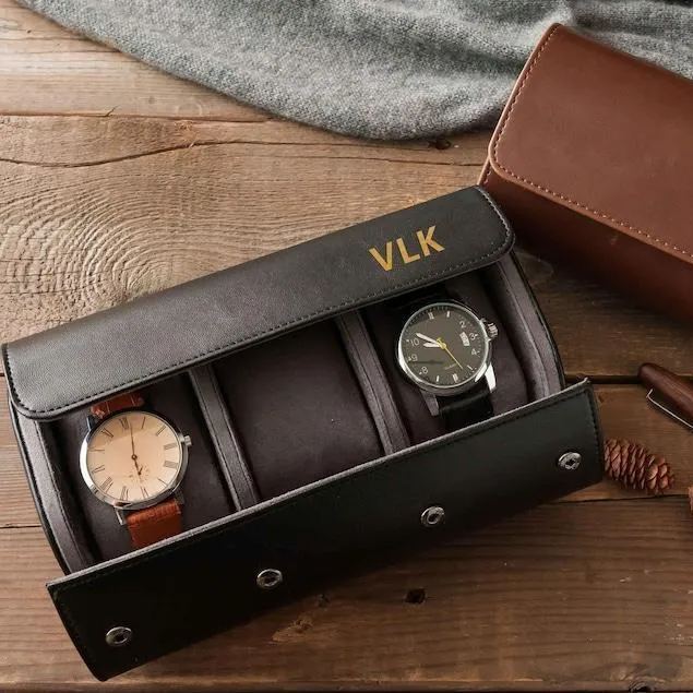 Leather Watch Roll Personalized, Travel Watch Case for Men, Personalized Gift for Him, Groom Gift,Groomsmen Gifts, Father's Day Gift for Him