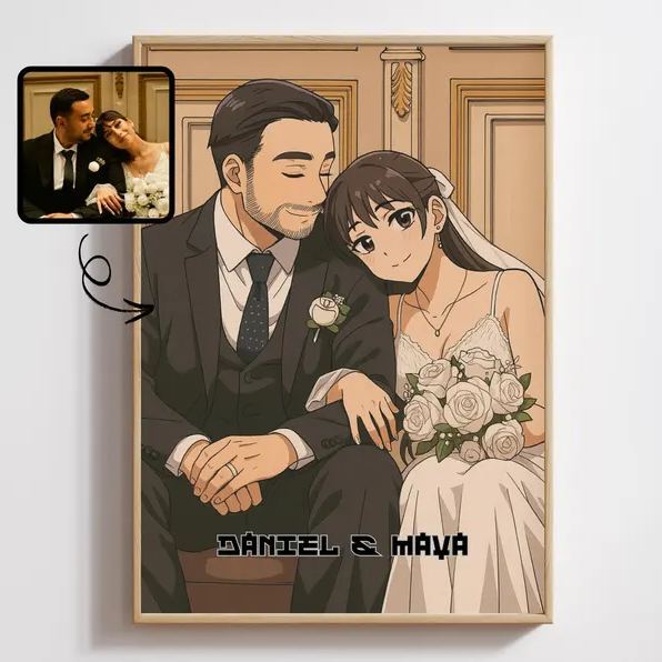 Custom Wedding Anime Portrait from Photo | Personalized Couple Drawing | Wedding Gift | Anime Style Art | Unique Anniversary Gift