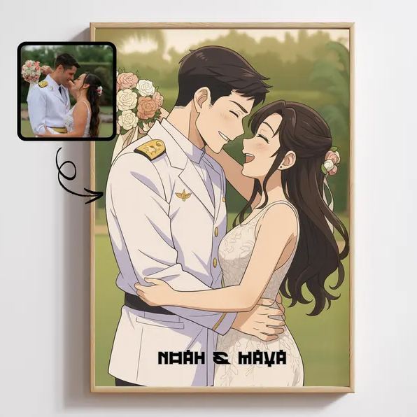 Custom Wedding Anime Portrait from Photo | Personalized Couple Drawing | Wedding Gift | Anime Style Art | Unique Anniversary Gift