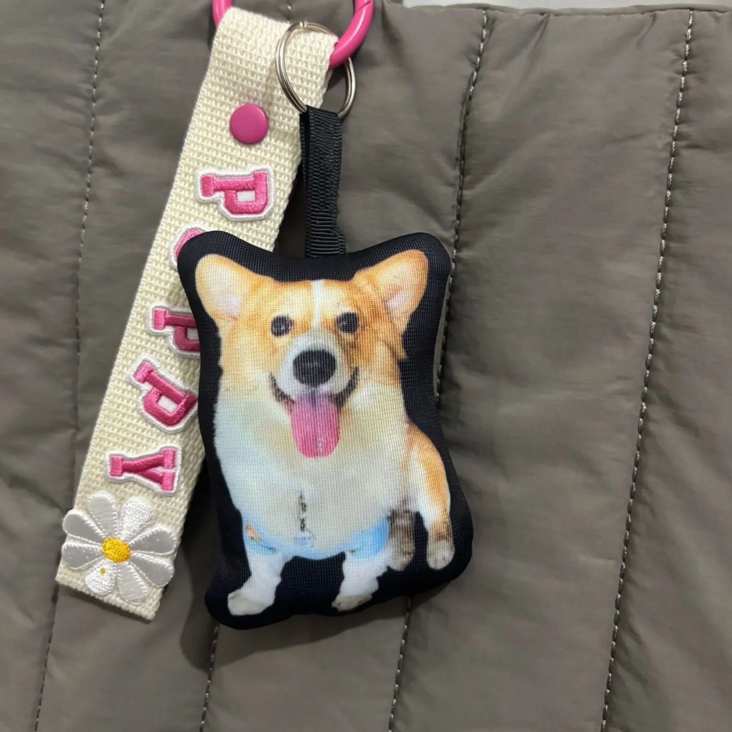 Custom Photo and Text Pillow Keychain