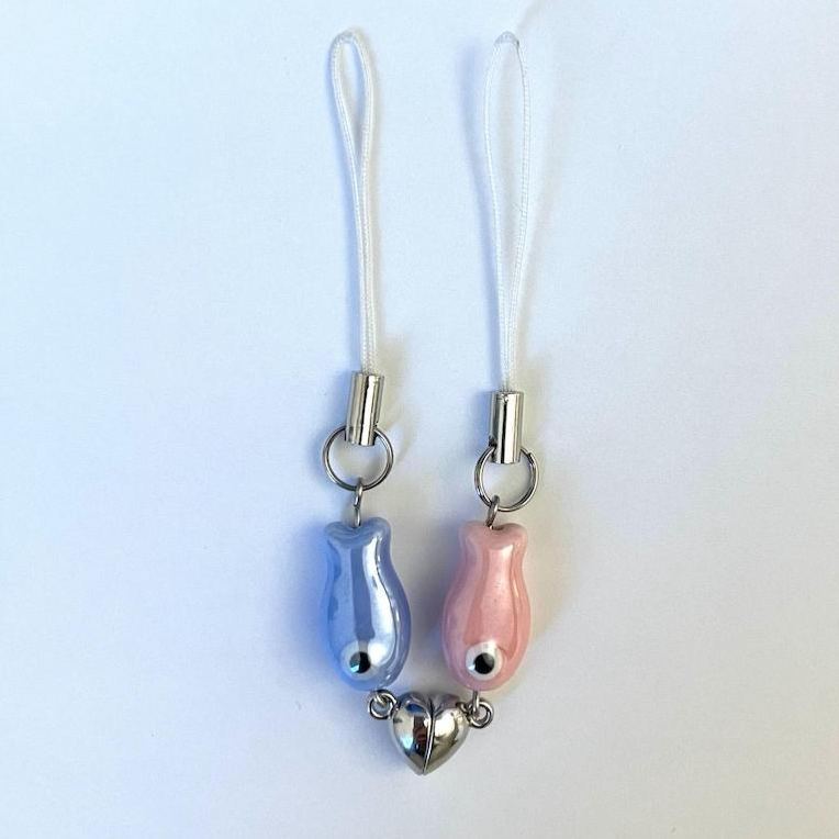 Magnetic Matching Ceramic Green Fish Keychain Duo Set Phone Bag Charm, Cute Gifts for Best Friend, Him, Boyfriend, Girlfriend, Sister