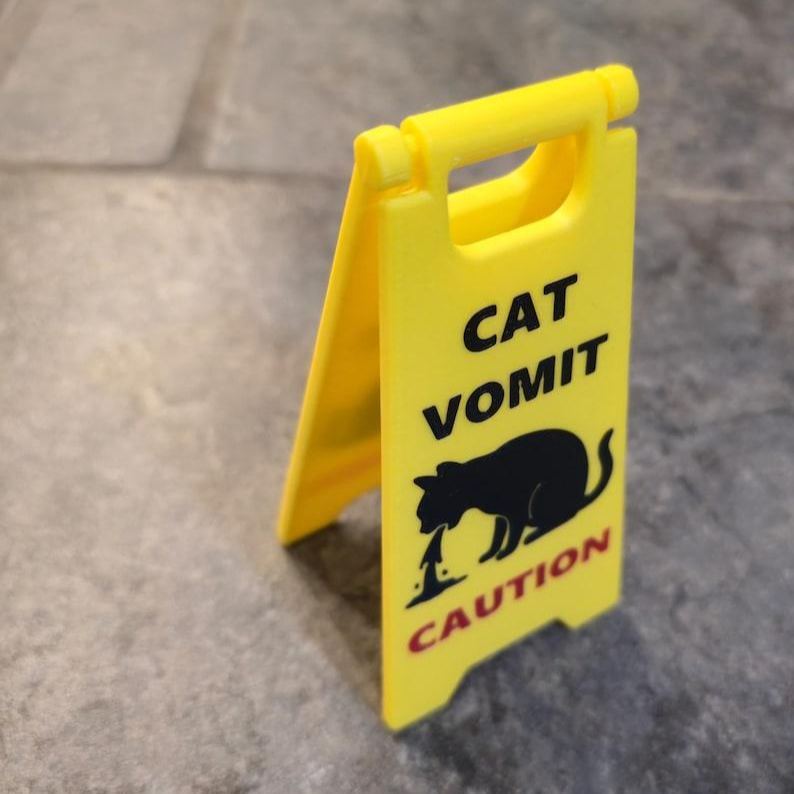 Mini Cat Vomit Wet Floor Signs (5 inches tall) (Unique gift) Choose between version 1 or 2 (See pics) Repeat buyers get a free sign!!!