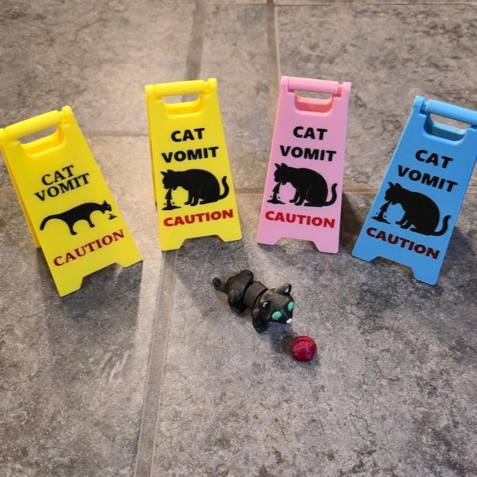 Mini Cat Vomit Wet Floor Signs (5 inches tall) (Unique gift) Choose between version 1 or 2 (See pics) Repeat buyers get a free sign!!!