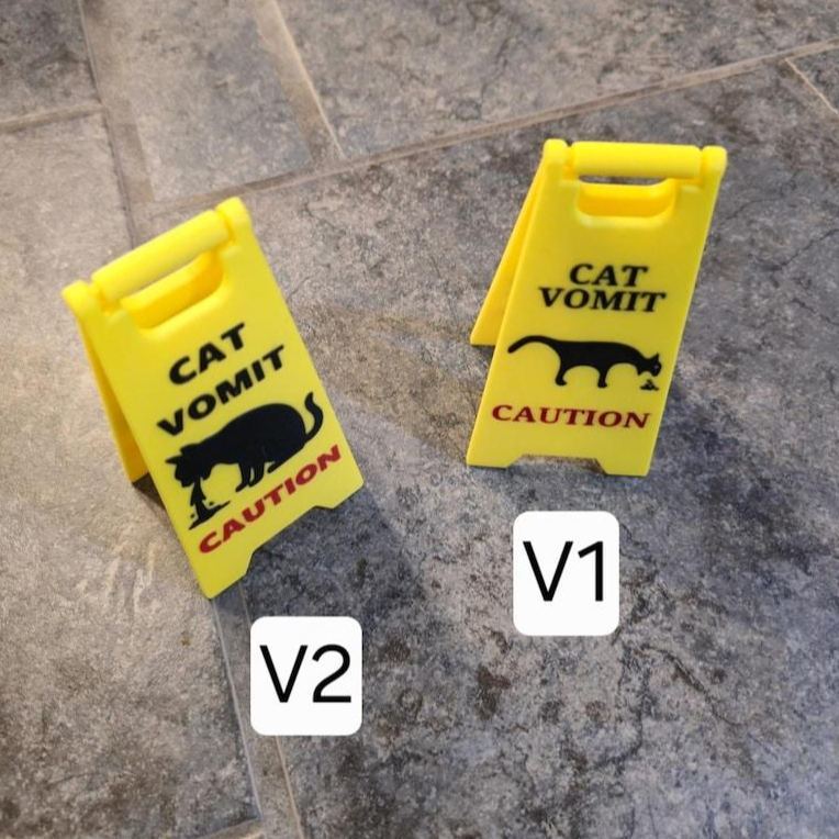 Mini Cat Vomit Wet Floor Signs (5 inches tall) (Unique gift) Choose between version 1 or 2 (See pics) Repeat buyers get a free sign!!!