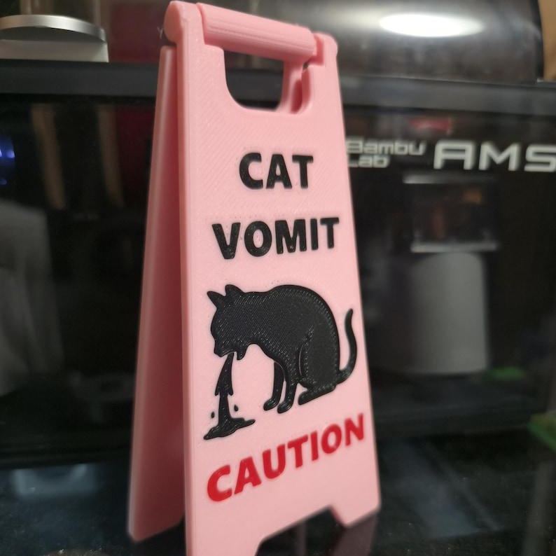 Mini Cat Vomit Wet Floor Signs (5 inches tall) (Unique gift) Choose between version 1 or 2 (See pics) Repeat buyers get a free sign!!!