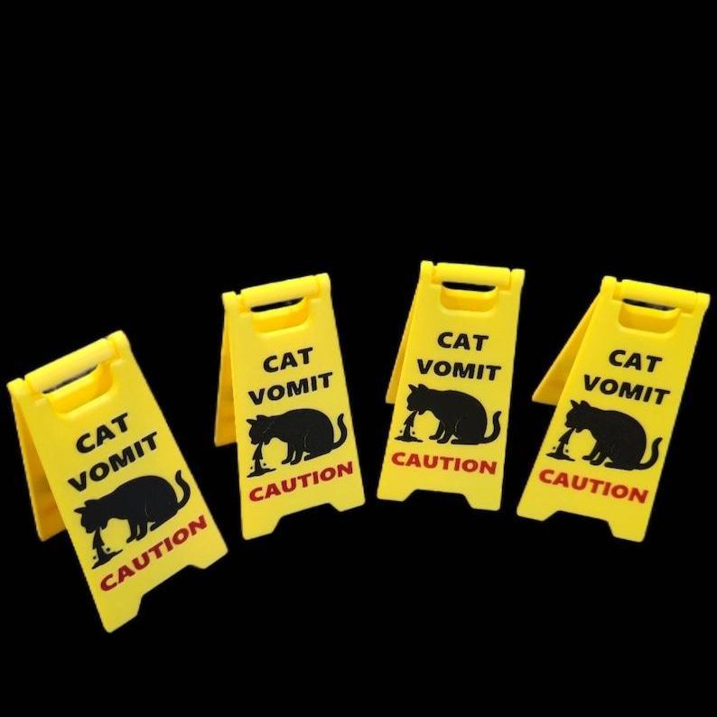 Mini Cat Vomit Wet Floor Signs (5 inches tall) (Unique gift) Choose between version 1 or 2 (See pics) Repeat buyers get a free sign!!!
