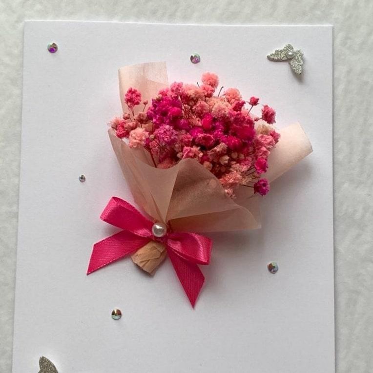 Luxury Personalised Handmade Birthday Card, Handmade Preserved Flower Card, Dried Flower Birthday Card, Birthday Card, Bouquet Card C008