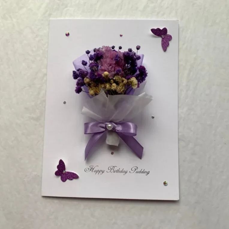Luxury Personalised Handmade Birthday Card, Handmade Preserved Flower Card, Dried Flower Birthday Card, Birthday Card, Bouquet Card C008