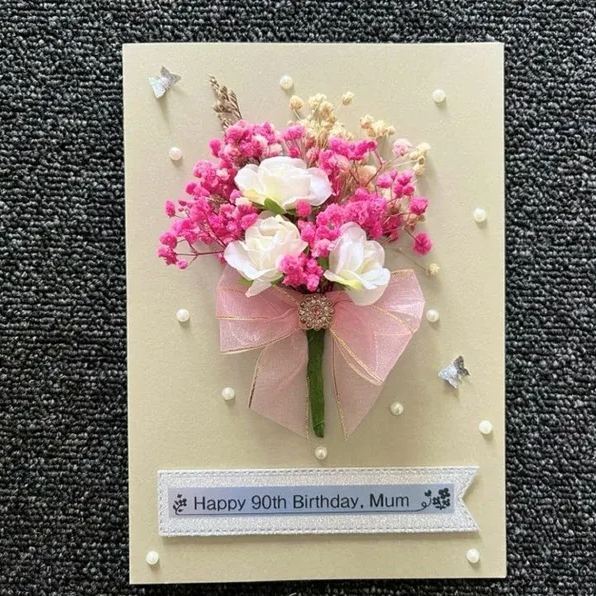 Luxury Personalised Handmade Birthday Card, Handmade Preserved Flower Card, Dried Flower Birthday Card, Birthday Card, Bouquet Card C008