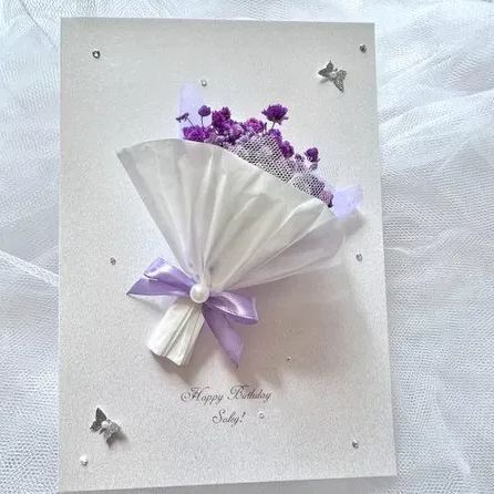 Luxury Personalised Handmade Birthday Card, Handmade Preserved Flower Card, Dried Flower Birthday Card, Birthday Card, Bouquet Card C008